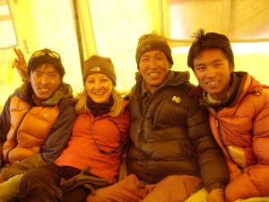 Everest base camp/ IMG base: chef Ang Tsering Sherpa (to my right) and two Everest expedition guides (summitted 5-6 times)