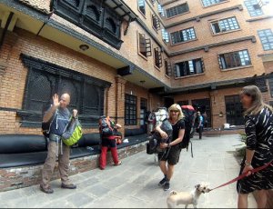Leaving the Hotel IN Katmandu - Goodbye to Tibi (the guard dog :-)