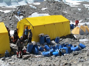 Sherpas getting ready to leave ABC for the summit push