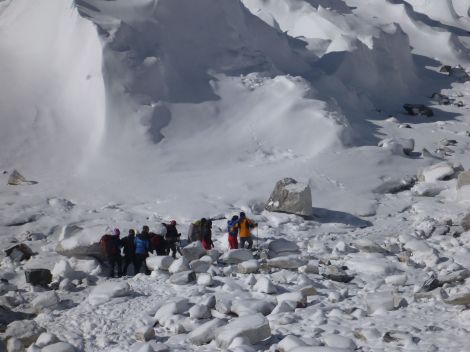 Leaving Everest Base Camp with the injured