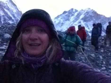 Me and the rest of the Junkies leaving EBC for Pheriche